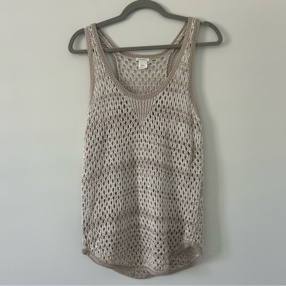 Club Monaco Sleeveless Knit Crochet Linen Tan White Boho Y2K Casual Tank Top M